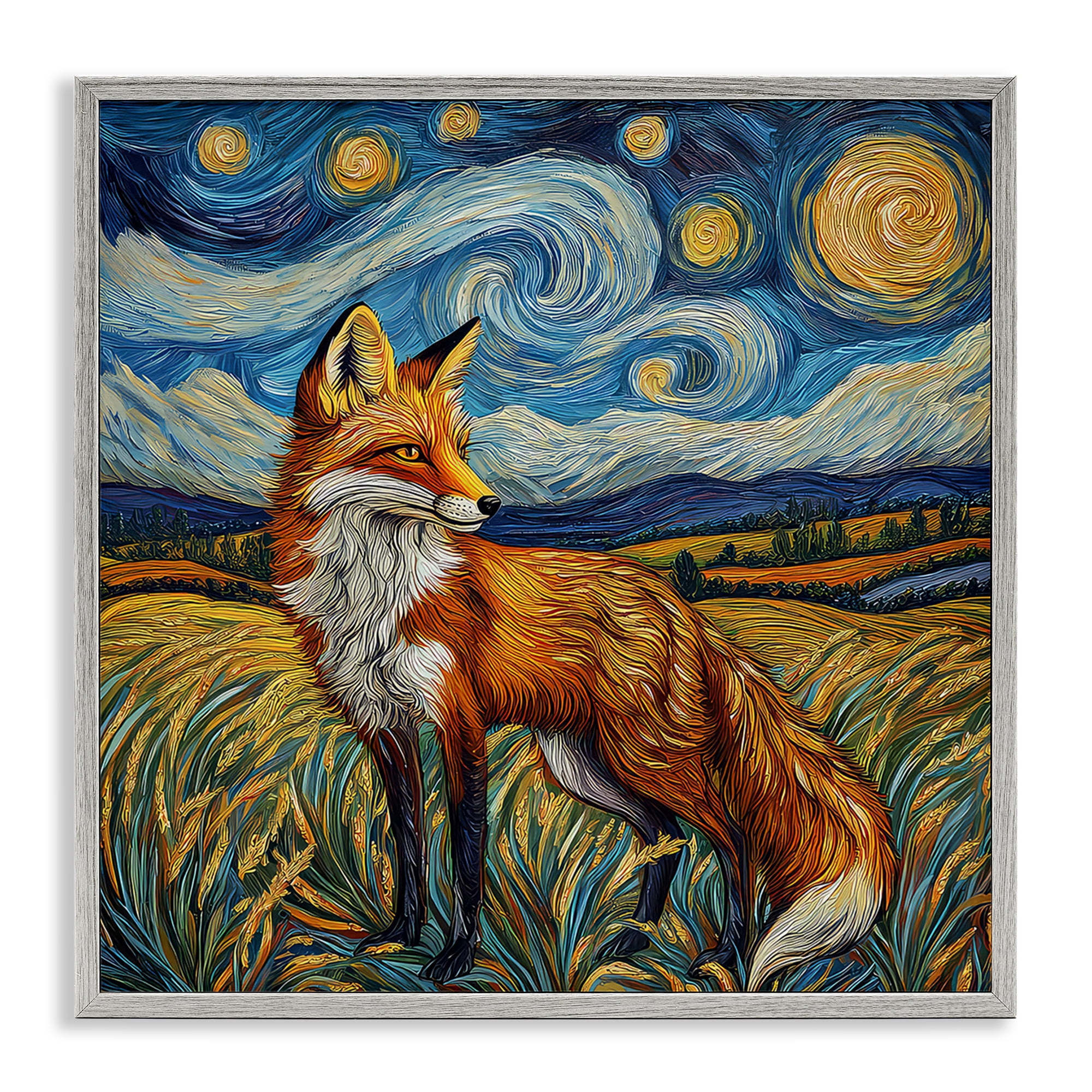 Stupell Industries Swirling Impressionist Fox Gray Framed Giclee Art, design by The Wands Want
