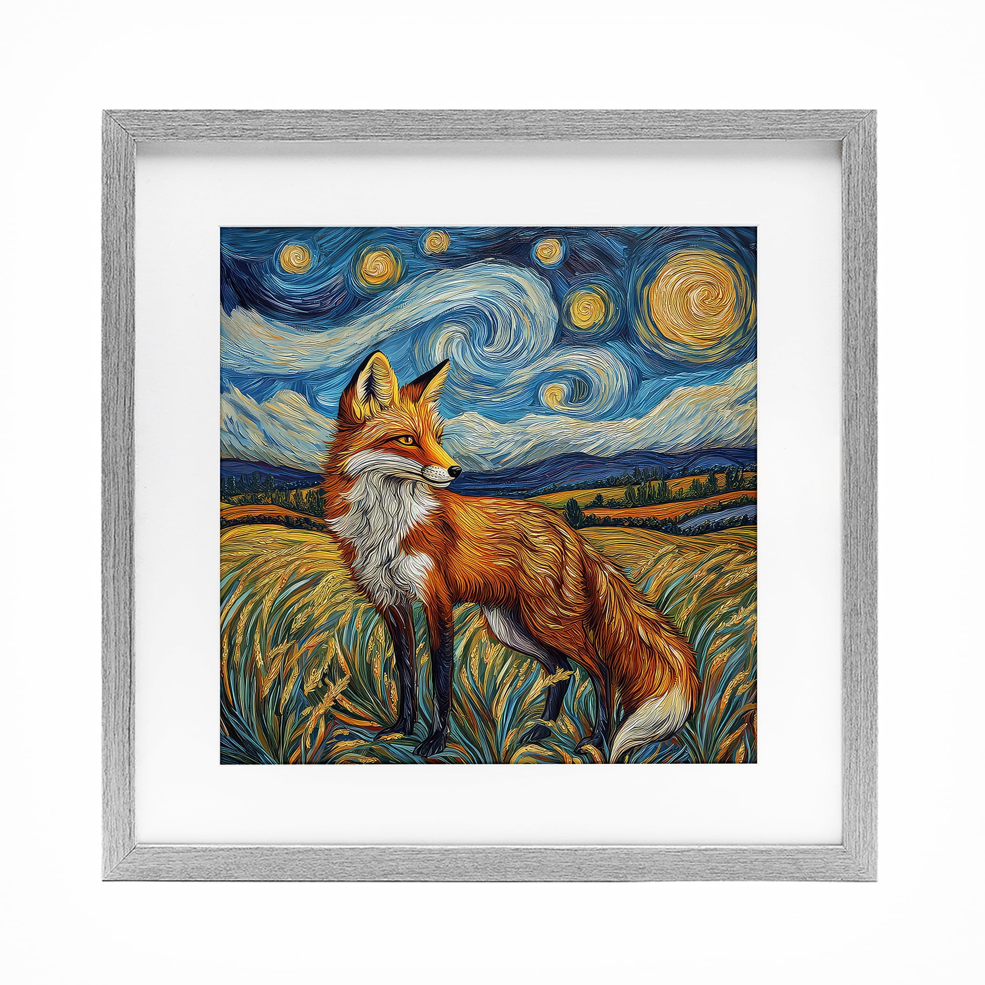 Stupell Industries Swirling Impressionist Fox Gray Framed Print Under Glass, design by The Wands Want