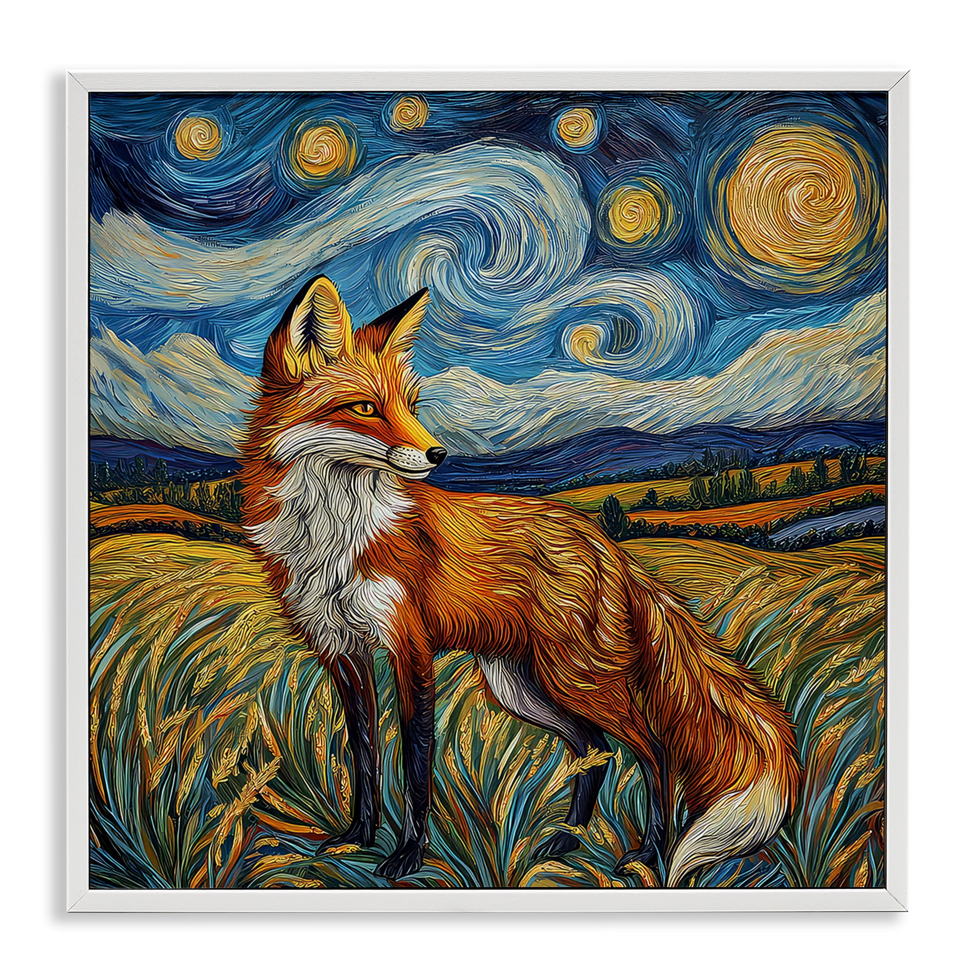 Stupell Industries Swirling Impressionist Fox White Framed Giclee Art, design by The Wands Want