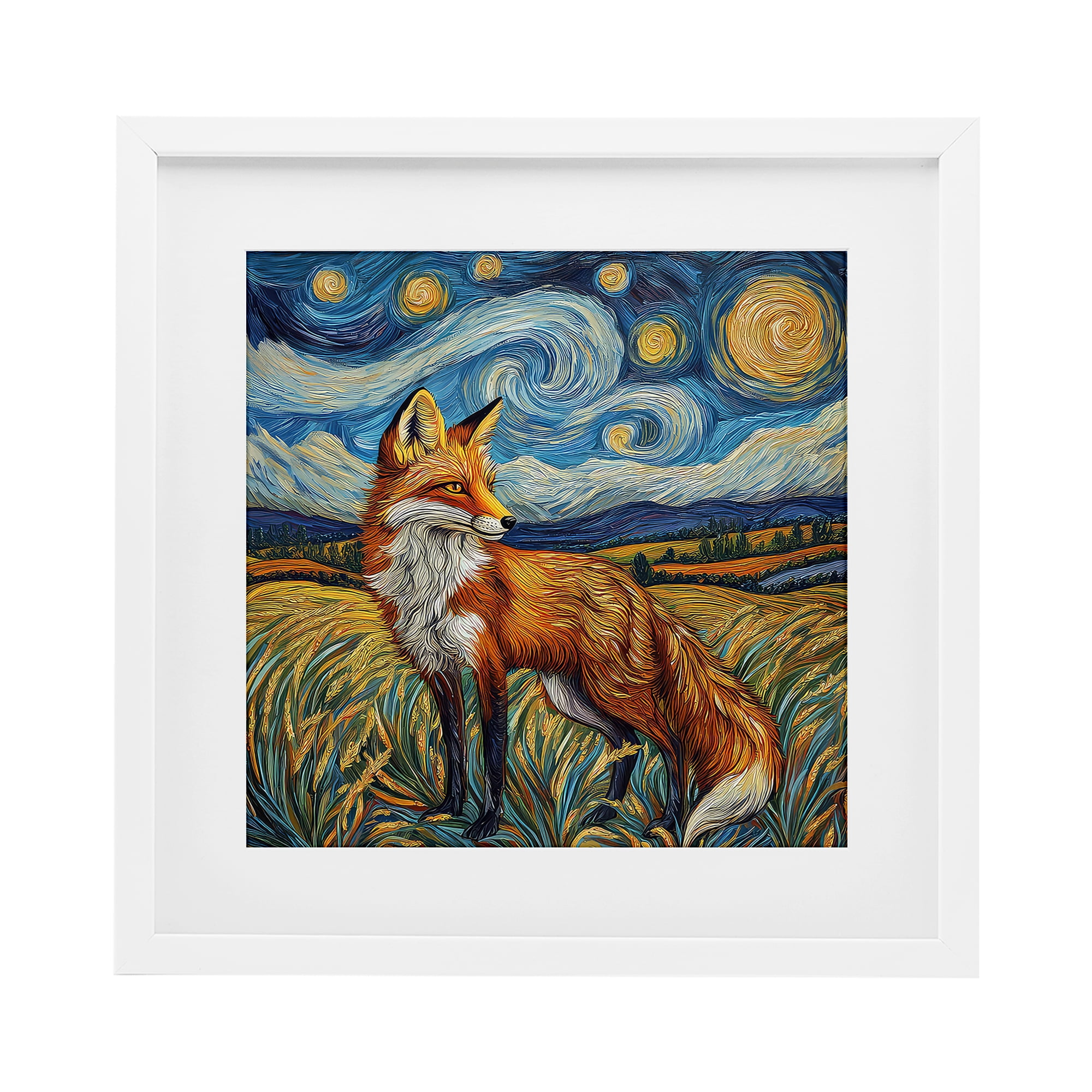 Stupell Industries Swirling Impressionist Fox White Framed Print Under Glass, design by The Wands Want