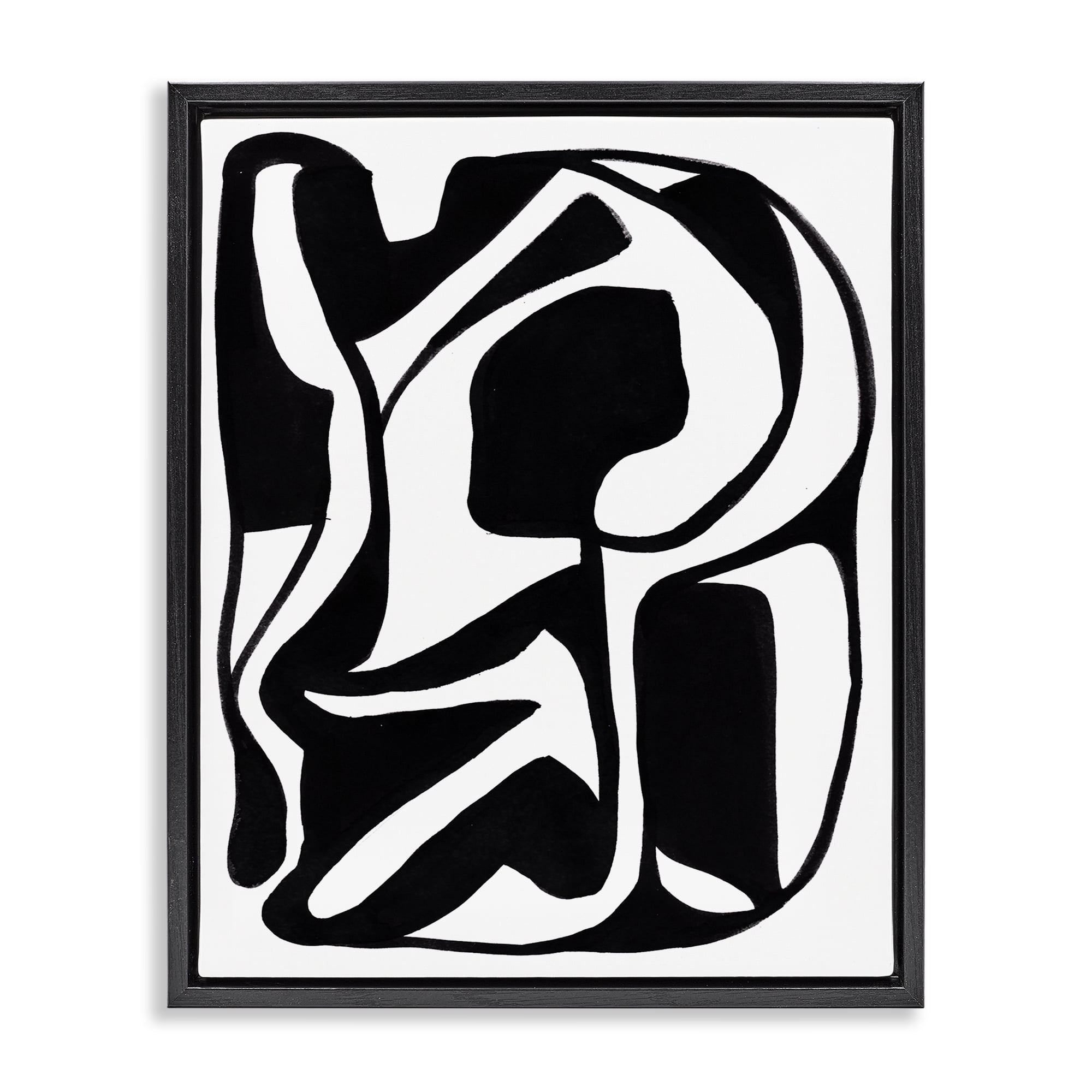 Stupell Industries Swirling Ink Pattern Abstract Painting Black Floater Framed Canvas Art Print Wall Art, 17 x 21