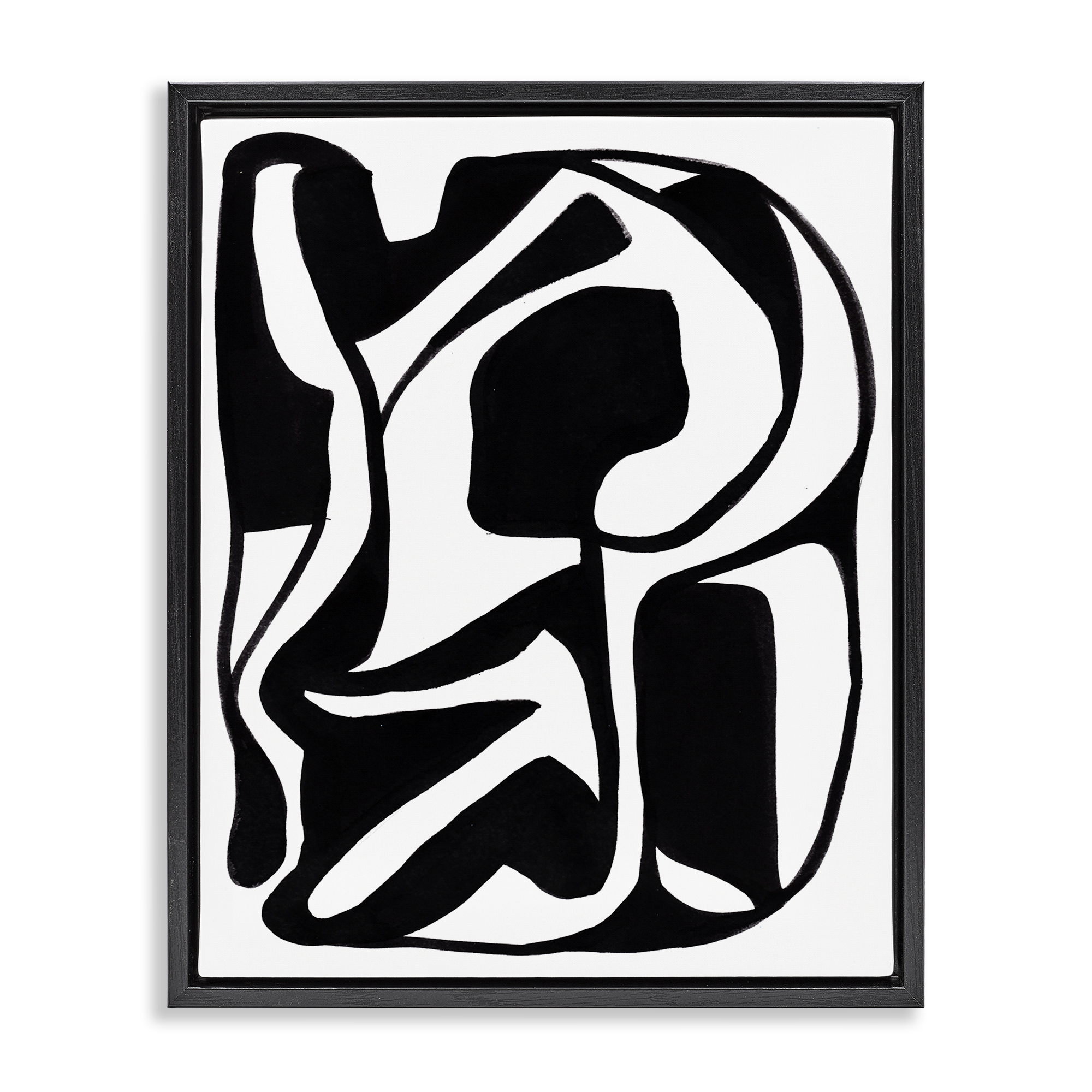 Stupell Industries Swirling Ink Pattern Abstract Painting Black Floater Framed Canvas Art Print Wall Art, 25 x 31