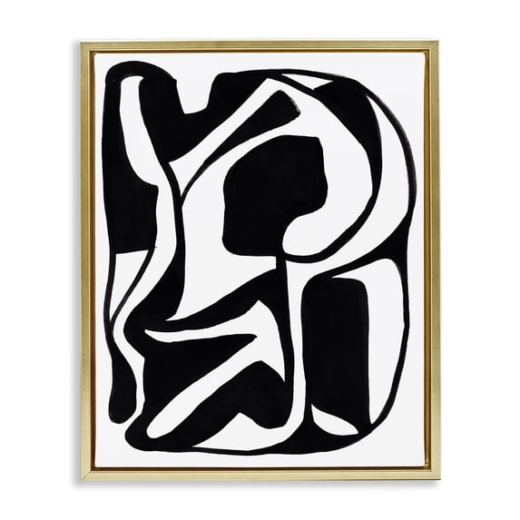 Stupell Industries Swirling Ink Pattern Abstract Painting Gold Floater Framed Canvas Art Print Wall Art, 17 x 21