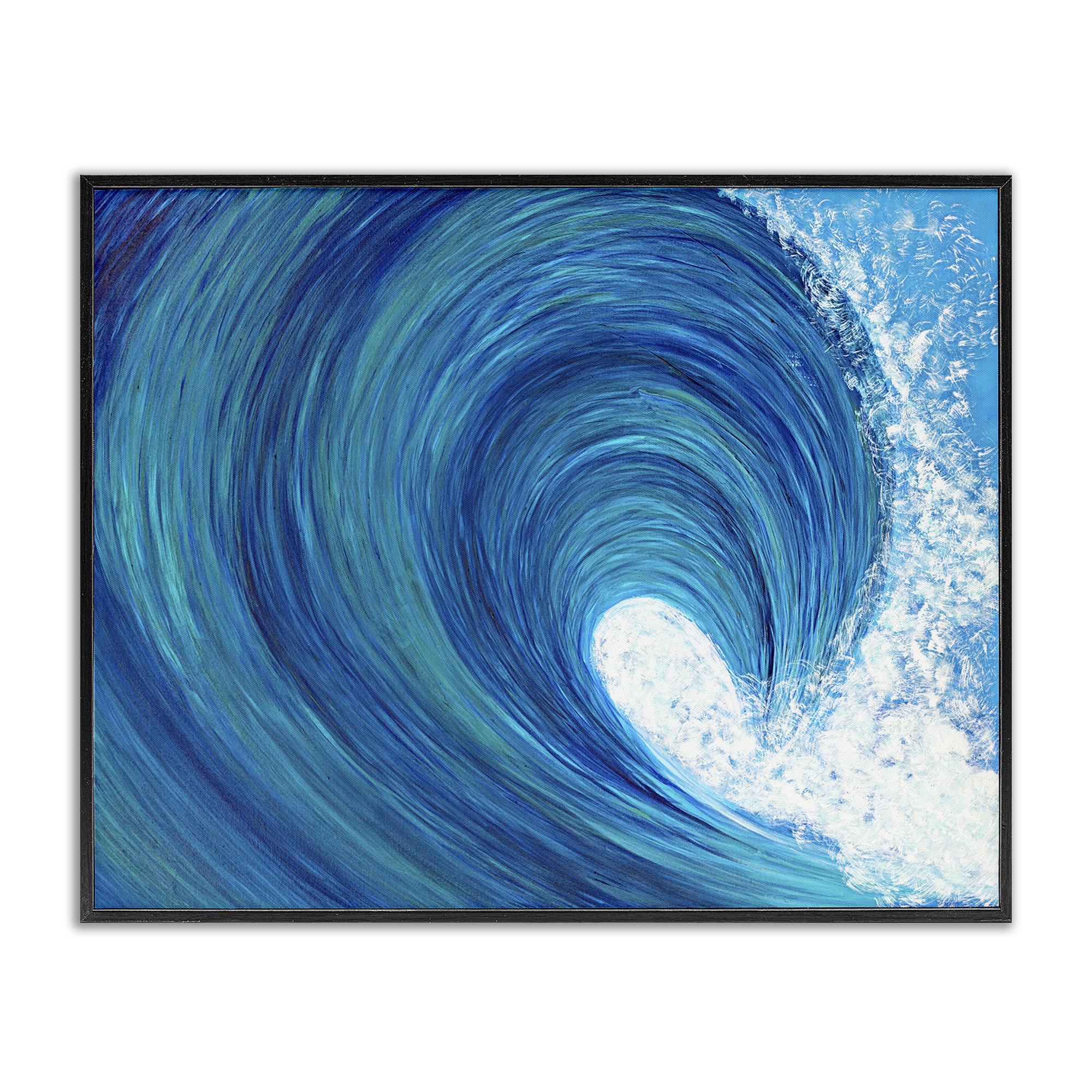 Stupell Industries Swirling Ocean Wave Coastal Painting Black Framed Art Print Wall Art, 20 x 16