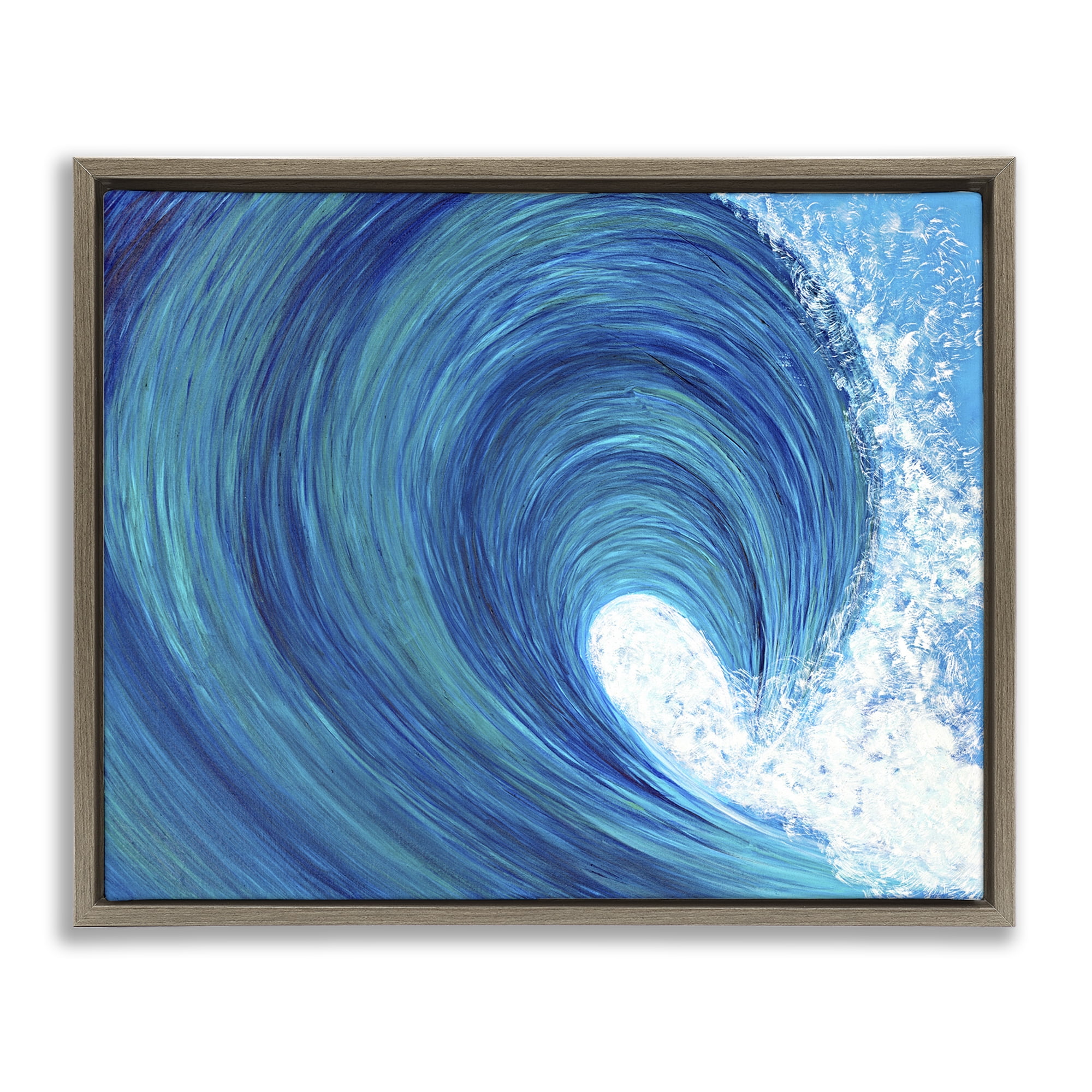 Stupell Industries Swirling Ocean Wave Coastal Painting Brown Floater Framed Canvas Art Print Wall Art, 31 x 25