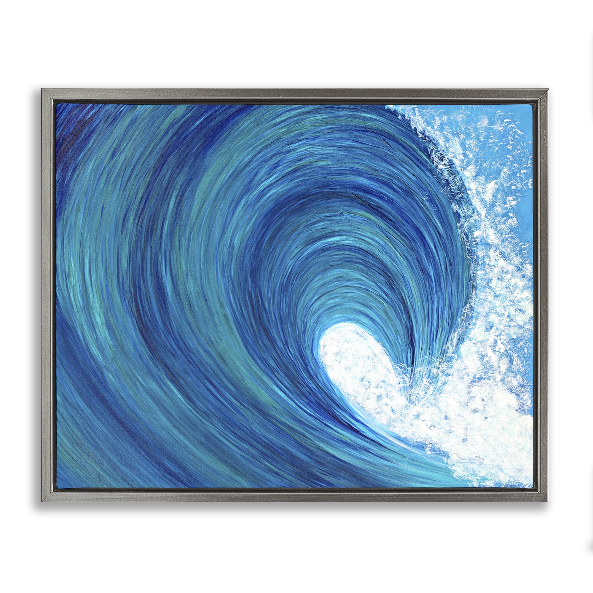Stupell Industries Swirling Ocean Wave Coastal Painting Gray Floater Framed Canvas Art Print Wall Art, 31 x 25