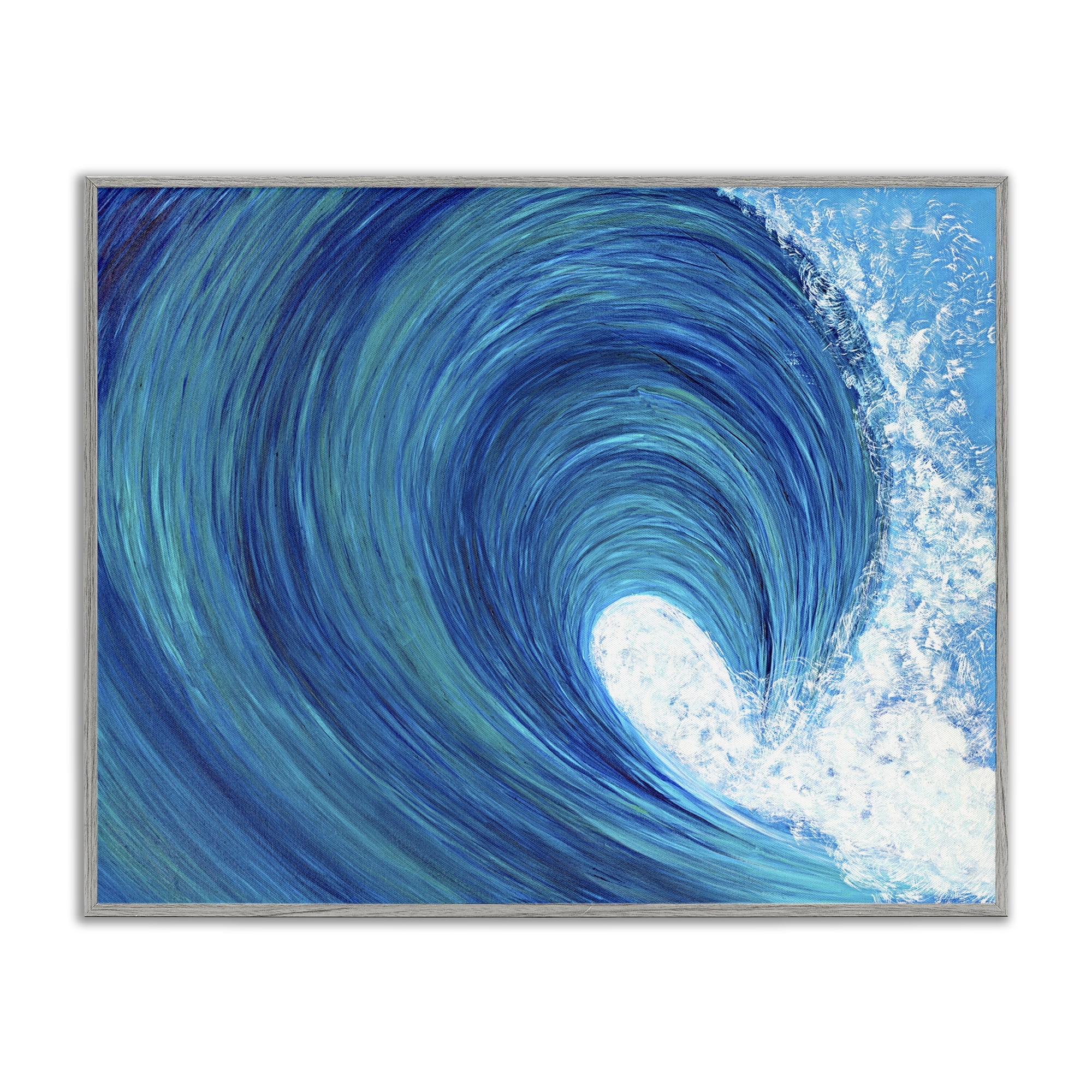 Stupell Industries Swirling Ocean Wave Coastal Painting Gray Framed Art Print Wall Art, 20 x 16