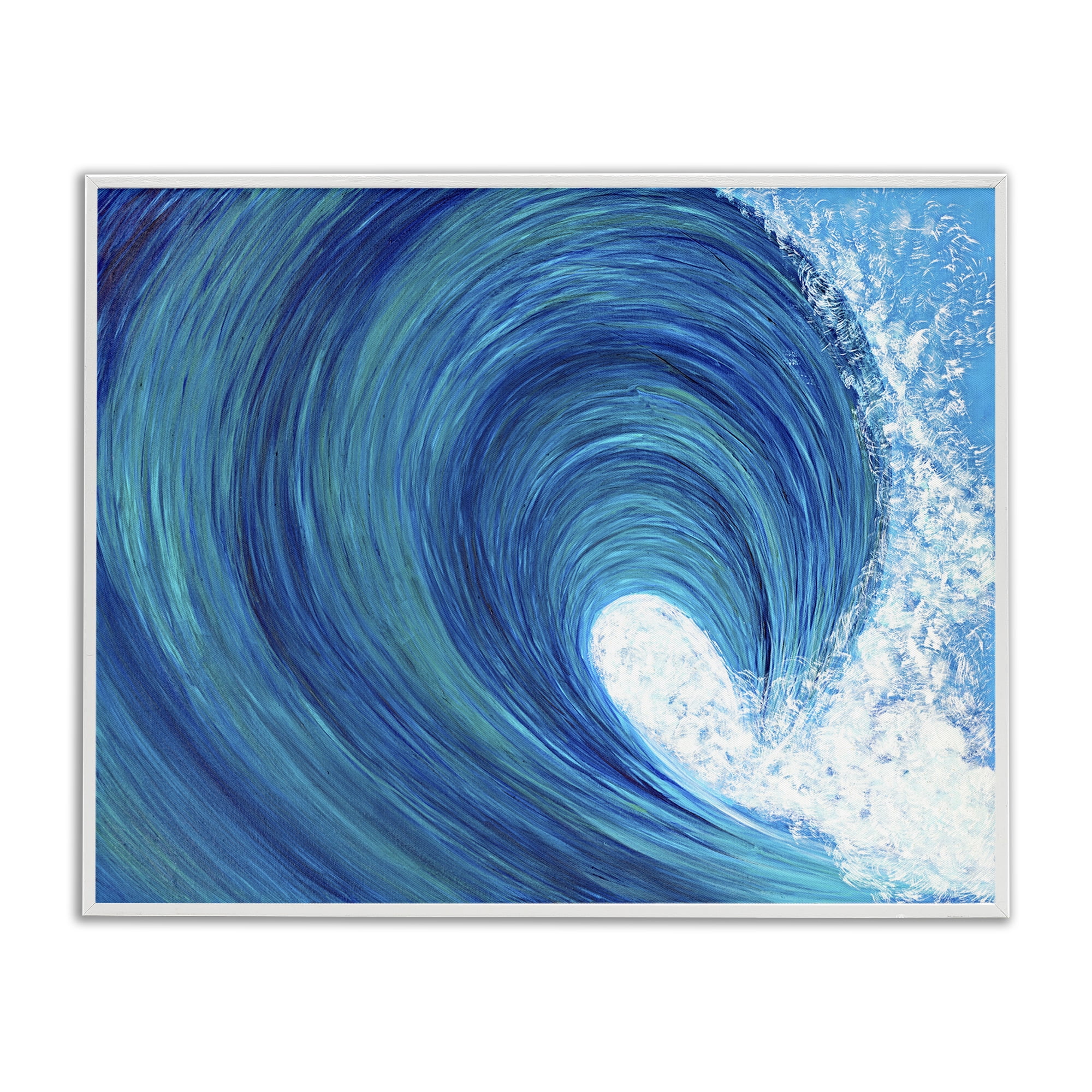 Stupell Industries Swirling Ocean Wave Coastal Painting White Framed Art Print Wall Art, 20 x 16