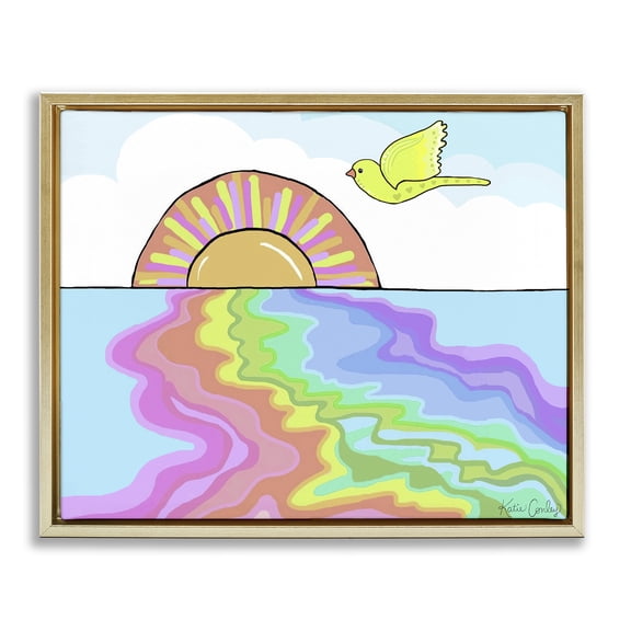 Stupell Industries Swirling Rainbow Sea Reflection Landscape & Nature Painting Gold Floater Framed Canvas Art Print Wall Art, 21 x 17