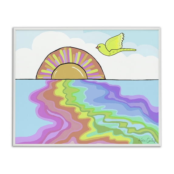 Stupell Industries Swirling Rainbow Sea Reflection Landscape & Nature Painting White Framed Art Print Wall Art, 20 x 16