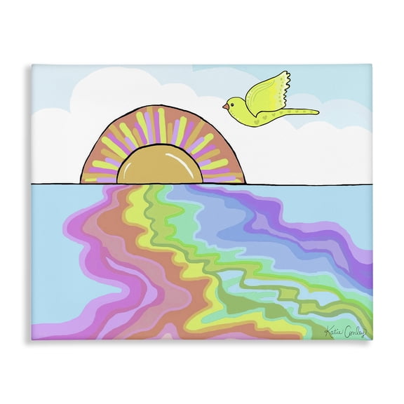 Stupell Industries Swirling Rainbow Sea Reflection Landscape & Nature Painting Wrapped Canvas Canvas Art Print Wall Art, 20 x 16