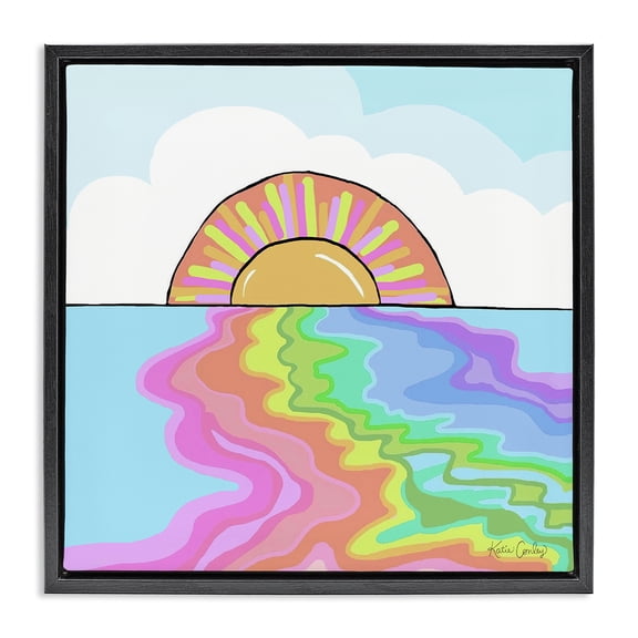 Stupell Industries Swirling Rainbow on Sea Surface Landscape & Nature Painting Black Floater Framed Canvas Art Print Wall Art, 18 x 18