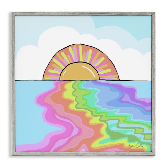 Stupell Industries Swirling Rainbow on Sea Surface Landscape & Nature Painting Gray Framed Art Print Wall Art, 12 x 12