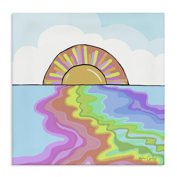 Stupell Industries Swirling Rainbow on Sea Surface Landscape & Nature Painting Wrapped Canvas Canvas Art Print Wall Art, 17 x 17