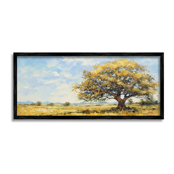 Stupell Industries Sycamore Tree in Field Landscape Painting Black Framed Art Print Wall Art, 24 x 10