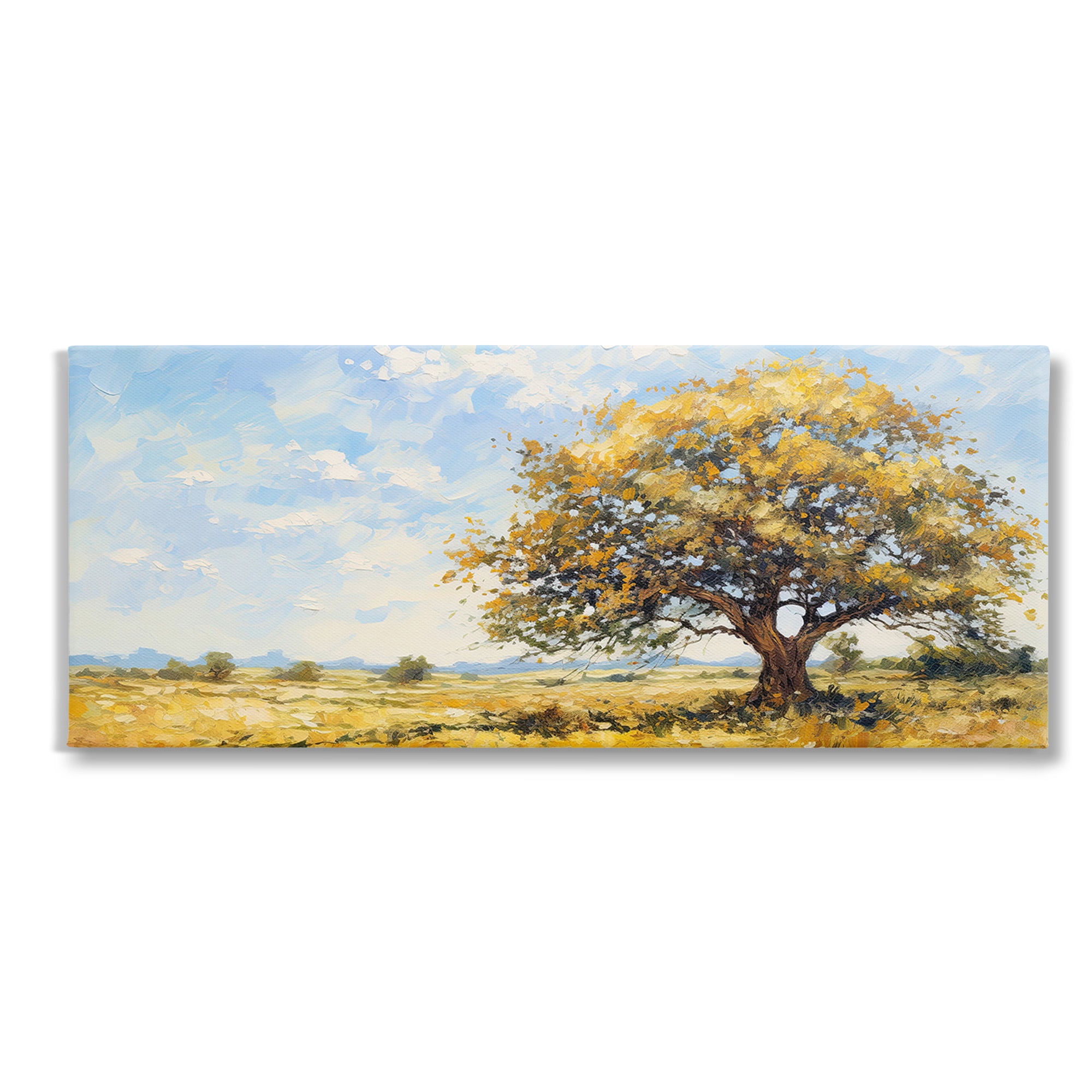 Stupell Industries Sycamore Tree in Field Landscape Painting Gallery Wrapped Canvas Art Print Wall Art, 40 x 17
