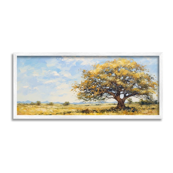 Stupell Industries Sycamore Tree in Field Landscape Painting White Framed Art Print Wall Art, 24 x 10