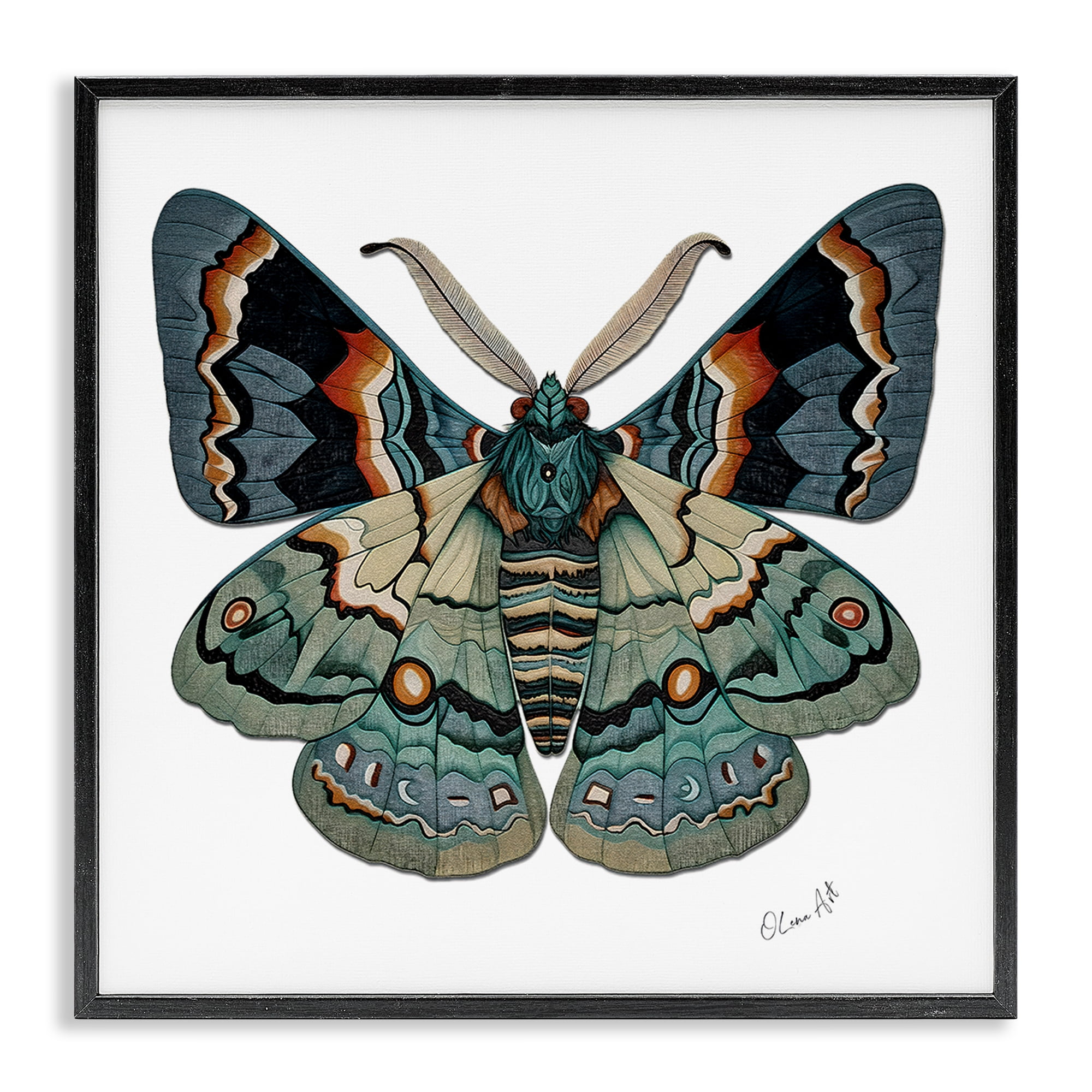 Stupell Industries Symbol Of Change Moth Animals Painting Black Framed Art Print Wall Art, 17 x 17