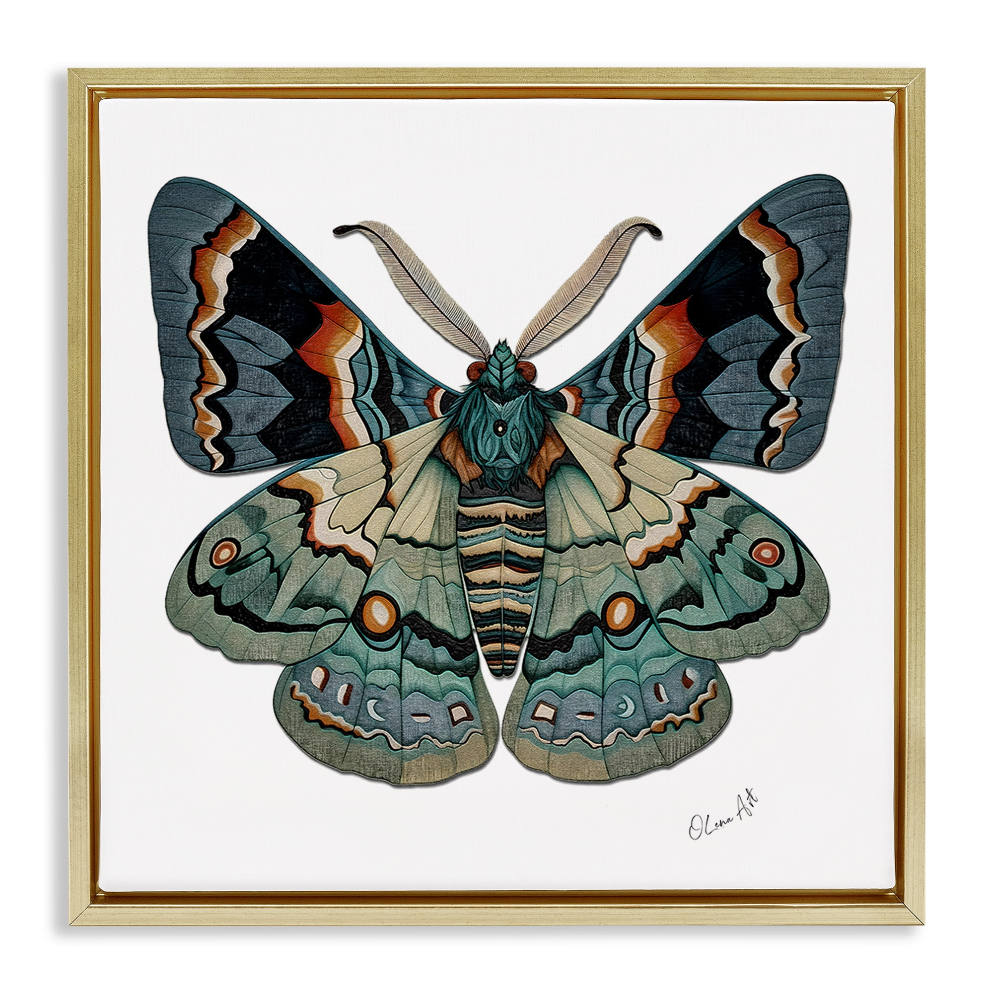 Stupell Industries Symbol Of Change Moth Animals Painting Gold Floater Framed Canvas Art Print Wall Art, 18 x 18