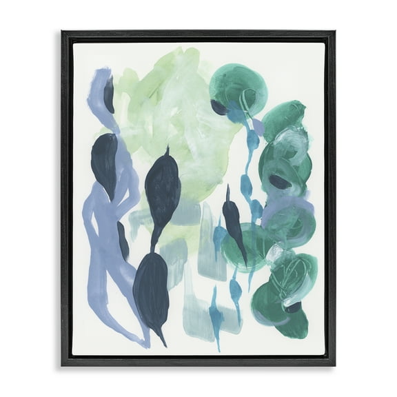Stupell Industries Symbolic Leafy Paint Shapes Abstract Painting Black Floater Framed Canvas Art Print Wall Art, 17 x 21