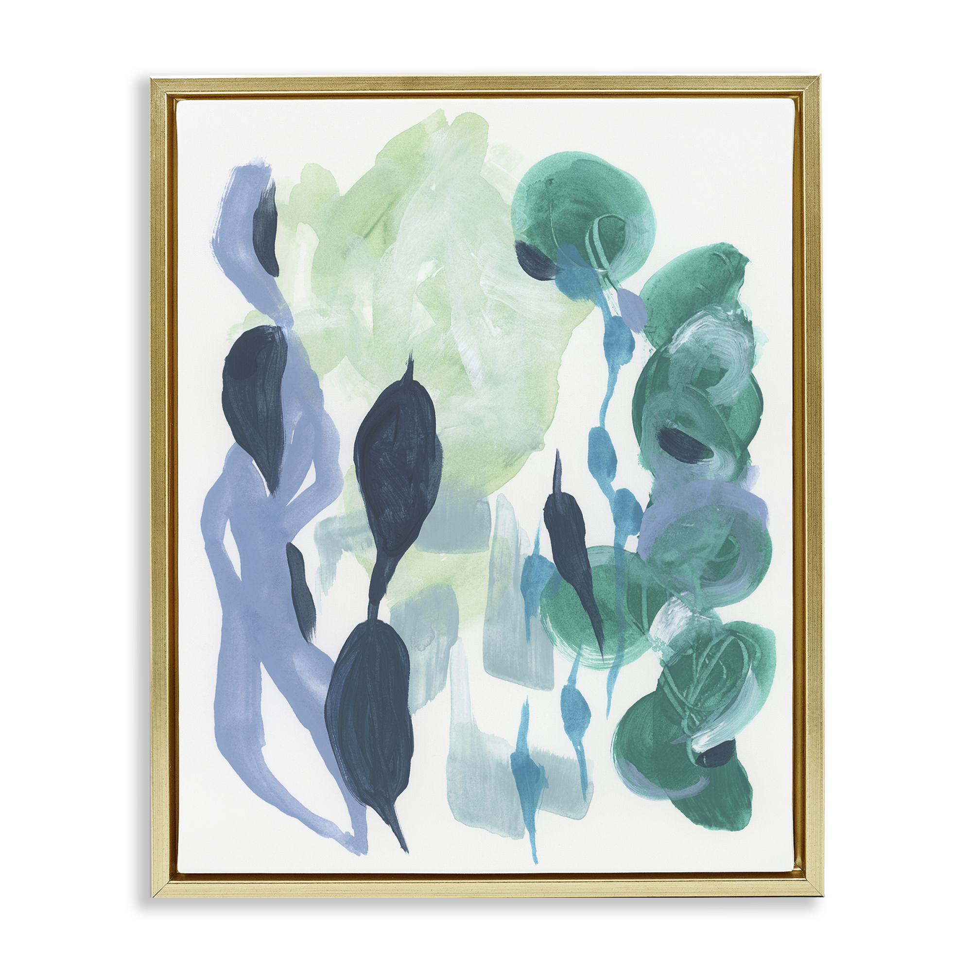 Stupell Industries Symbolic Leafy Paint Shapes Abstract Painting Gold Floater Framed Canvas Art Print Wall Art, 17 x 21