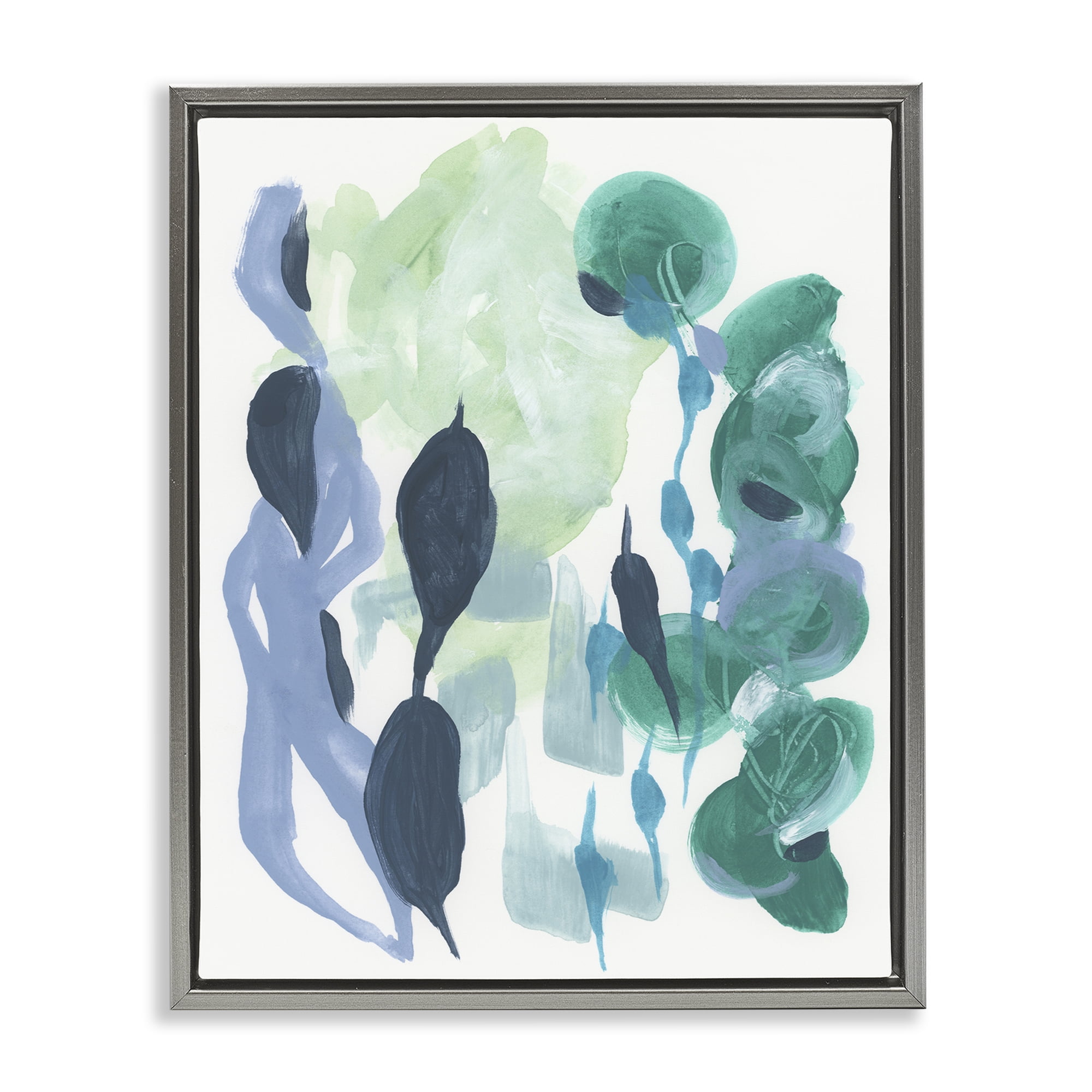 Stupell Industries Symbolic Leafy Paint Shapes Abstract Painting Gray Floater Framed Canvas Art Print Wall Art, 25 x 31