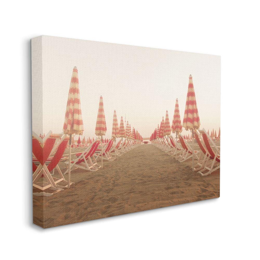 Stupell Industries Symmetric Beach Chairs on Sand Red Tan Photograph Canvas Wall Art Design by Aledanda, 24" x 30"