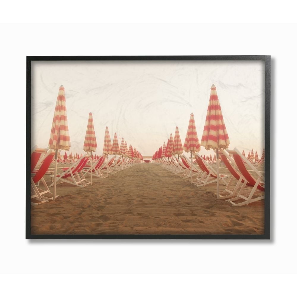 Stupell Industries Symmetric Beach Chairs on Sand Red Tan Photograph Framed Wall Art Design by Aledanda, 11" x 14", Black Framed