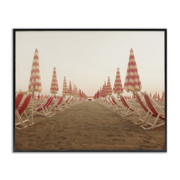 Stupell Industries Tropical Symmetric Beach Chairs on Sand Black Framed Giclee Art, 14 x 11, by Aledanda