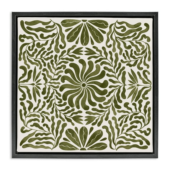 Stupell Industries Symmetric Flower Pattern Abstract Painting Black Floater Framed Canvas Art Print Wall Art, 18 x 18