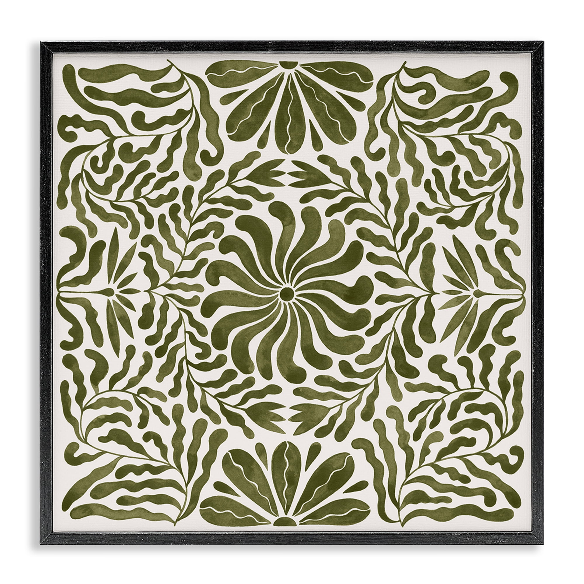 Stupell Industries Symmetric Flower Pattern Abstract Painting Black Framed Art Print Wall Art, 17 x 17