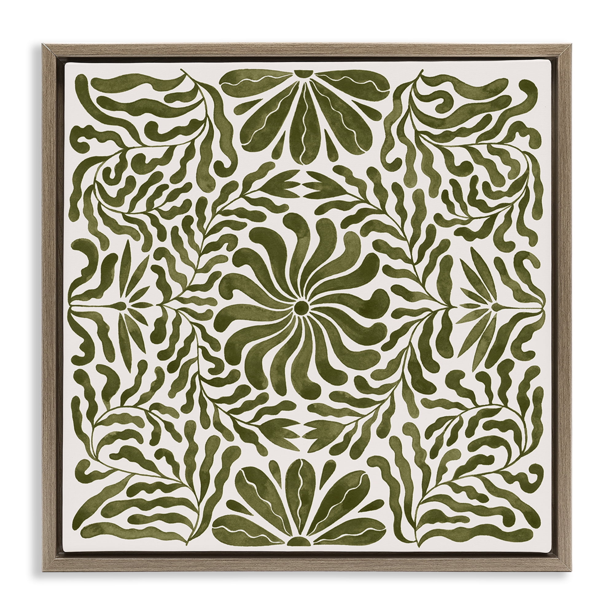 Stupell Industries Symmetric Flower Pattern Abstract Painting Brown Floater Framed Canvas Art Print Wall Art, 18 x 18