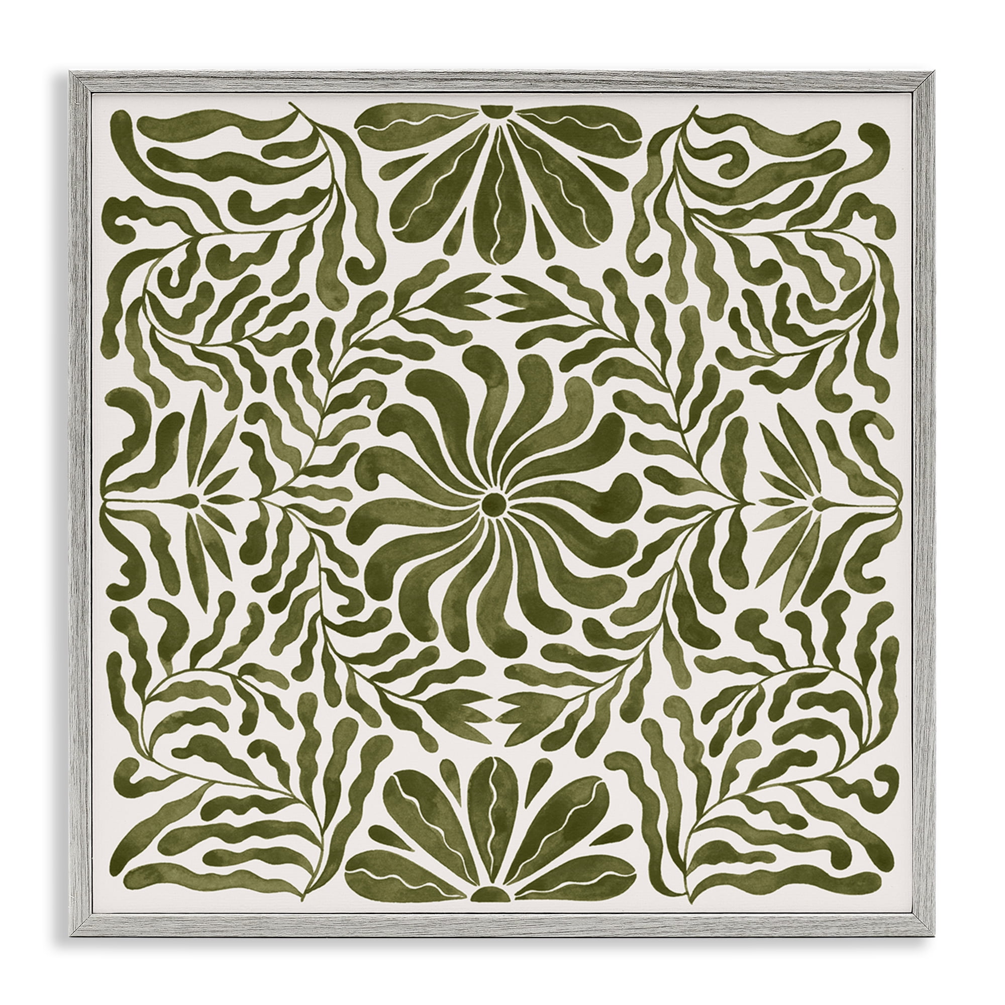 Stupell Industries Symmetric Flower Pattern Abstract Painting Gray Framed Art Print Wall Art, 24 x 24