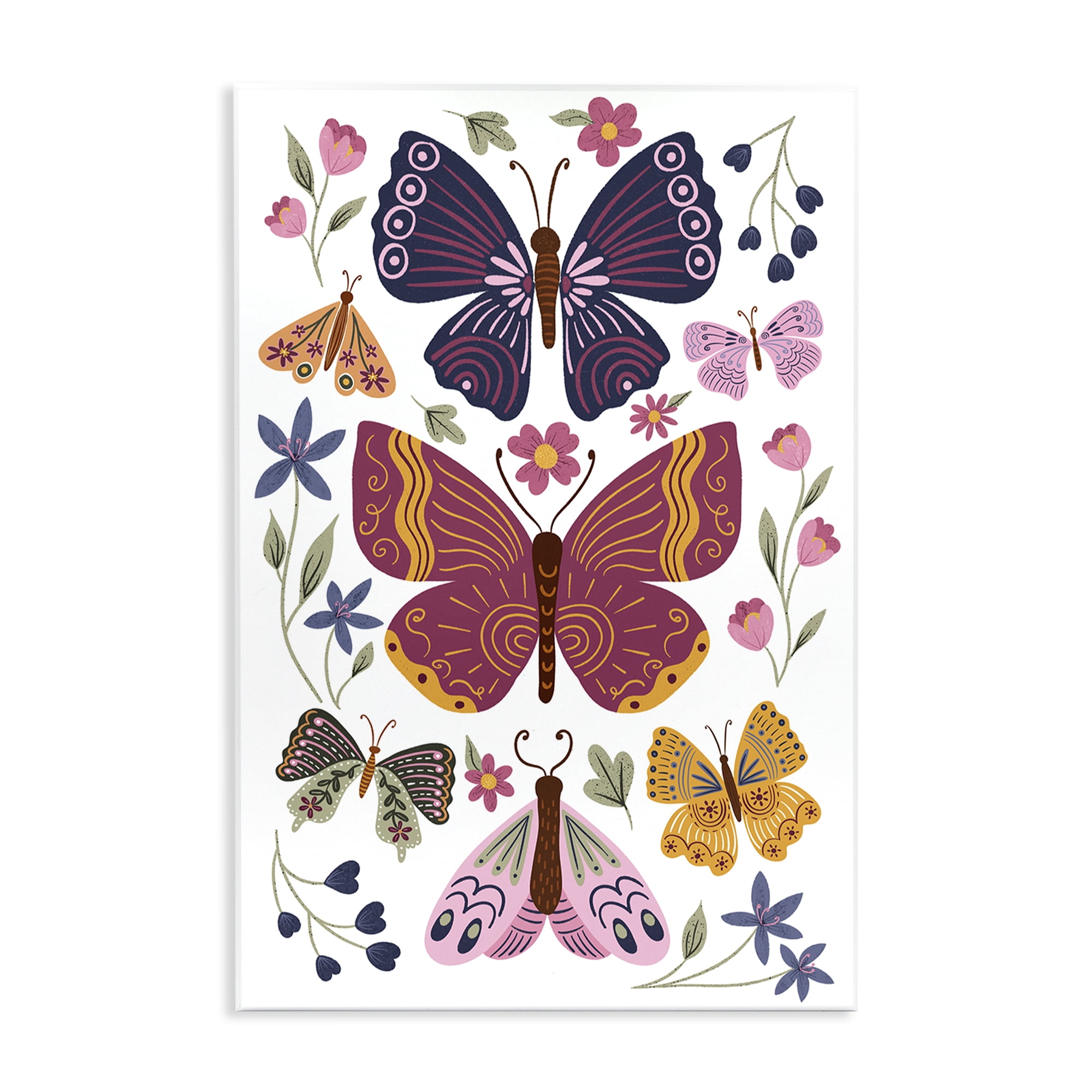 Stupell Industries Symmetrical Butterflies & Flowers Animals Painting Unframed Art Print Wall Art, 10 x 15