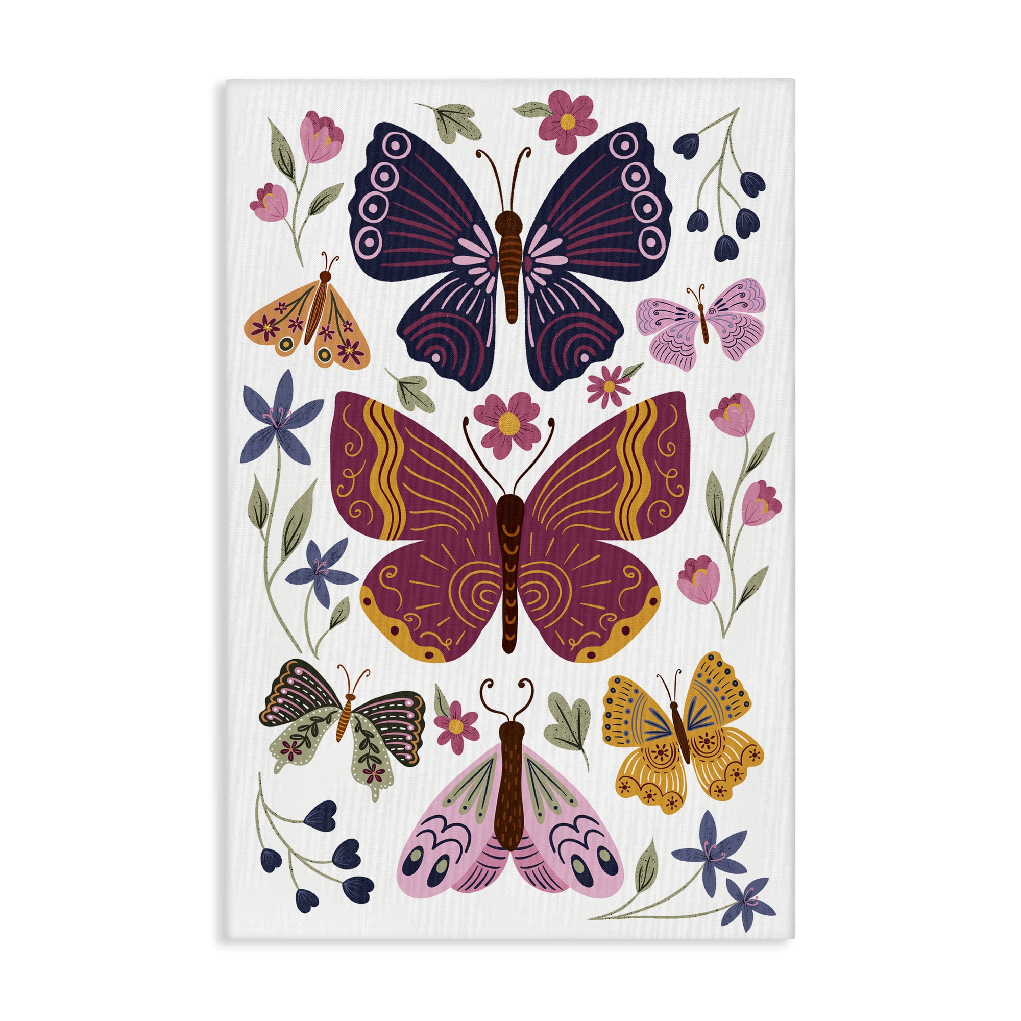Stupell Industries Symmetrical Butterflies & Flowers Animals Painting Wrapped Canvas Art Print Wall Art, 24 x 36
