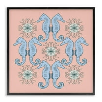 Stupell Industries Symmetrical Coral Seahorse Pattern Animals Painting Black Framed Art Print Wall Art, 12 x 12