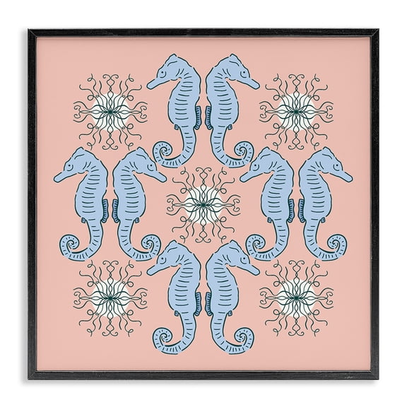 Stupell Industries Symmetrical Coral Seahorse Pattern Animals Painting Black Framed Art Print Wall Art, 24 x 24