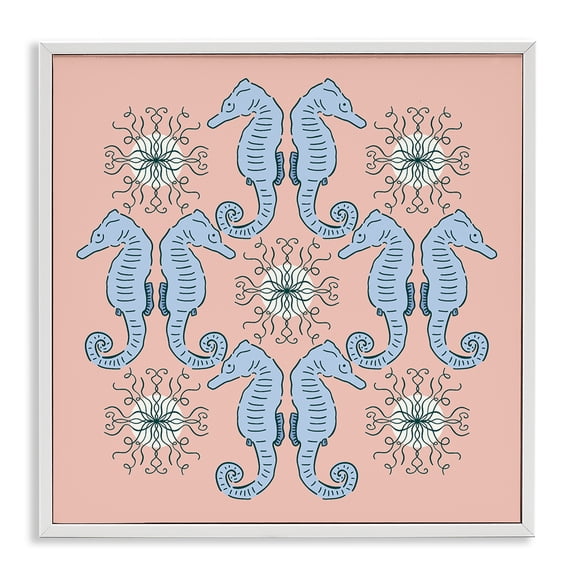 Stupell Industries Symmetrical Coral Seahorse Pattern Animals Painting White Framed Art Print Wall Art, 17 x 17