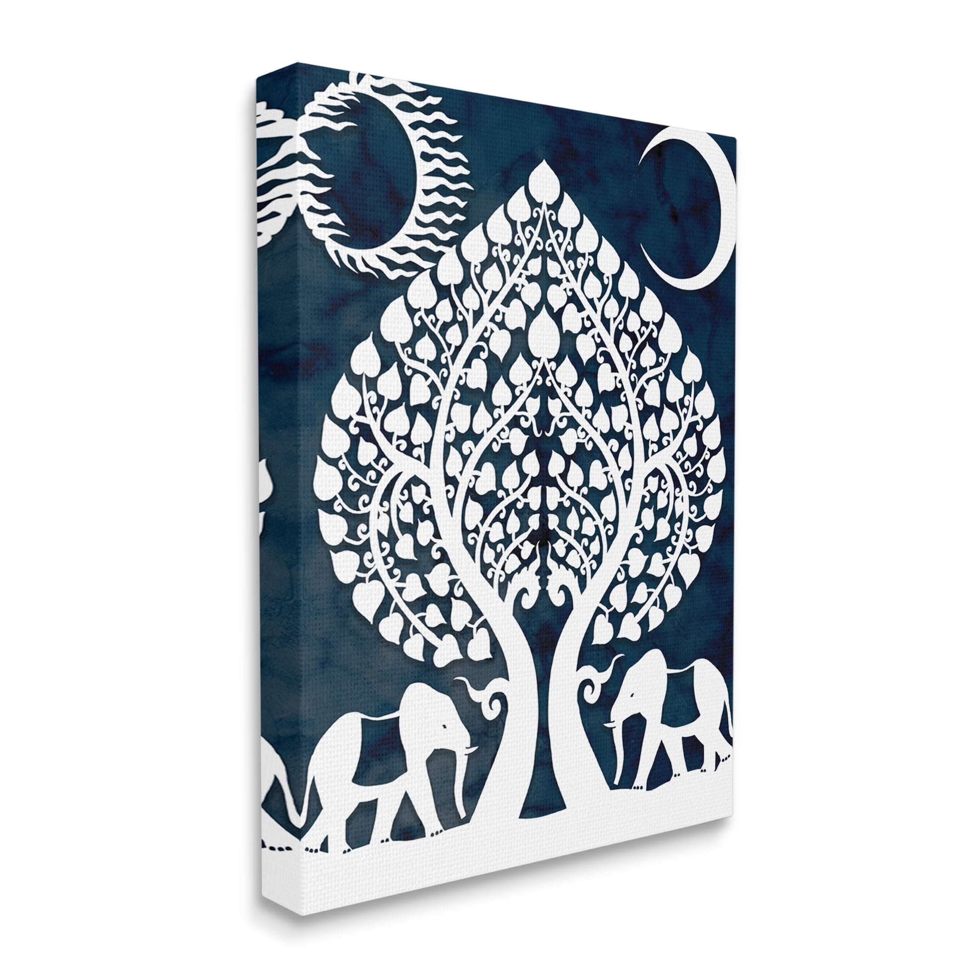 Stupell Industries Symmetrical Elephants Marching Under Trees Sun and Moon,24 x 30,Designed by Daphne Polselli
