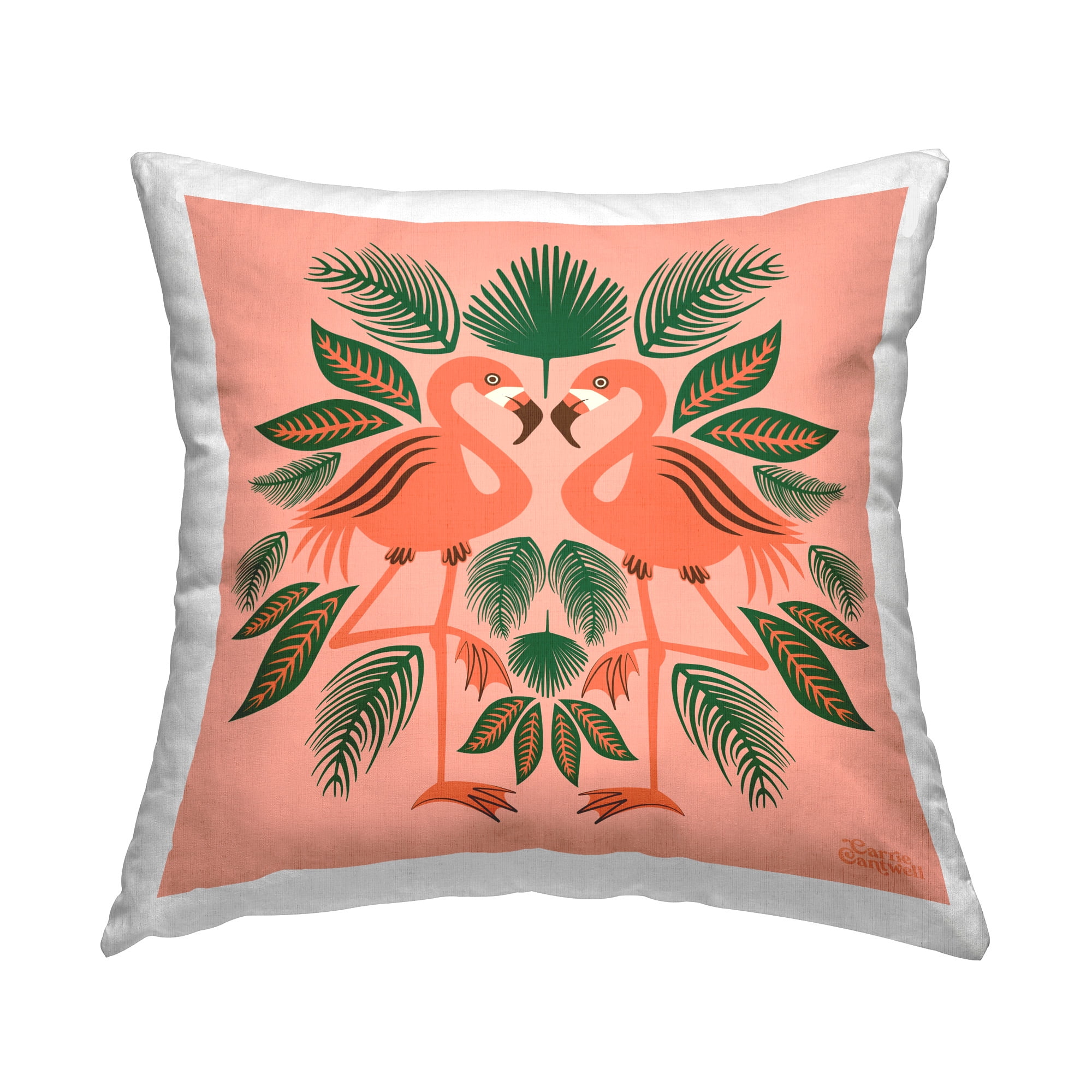 Stupell Industries Symmetrical Flamingo Duo Decorative Printed Throw Pillow Design by Carrie Cantwell