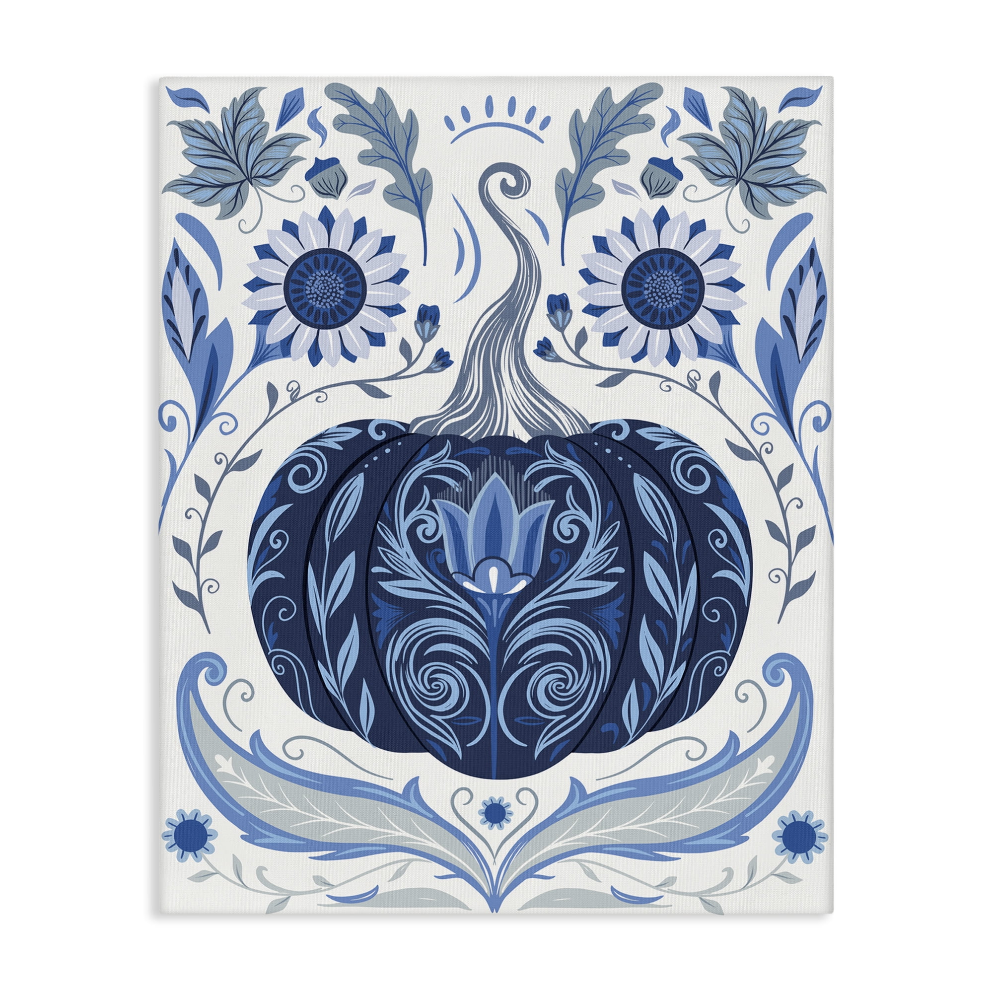 Stupell Industries Symmetrical Floral Pumpkin Plants & Flowers Painting Wrapped Canvas Art Print Wall Art, 24 x 30