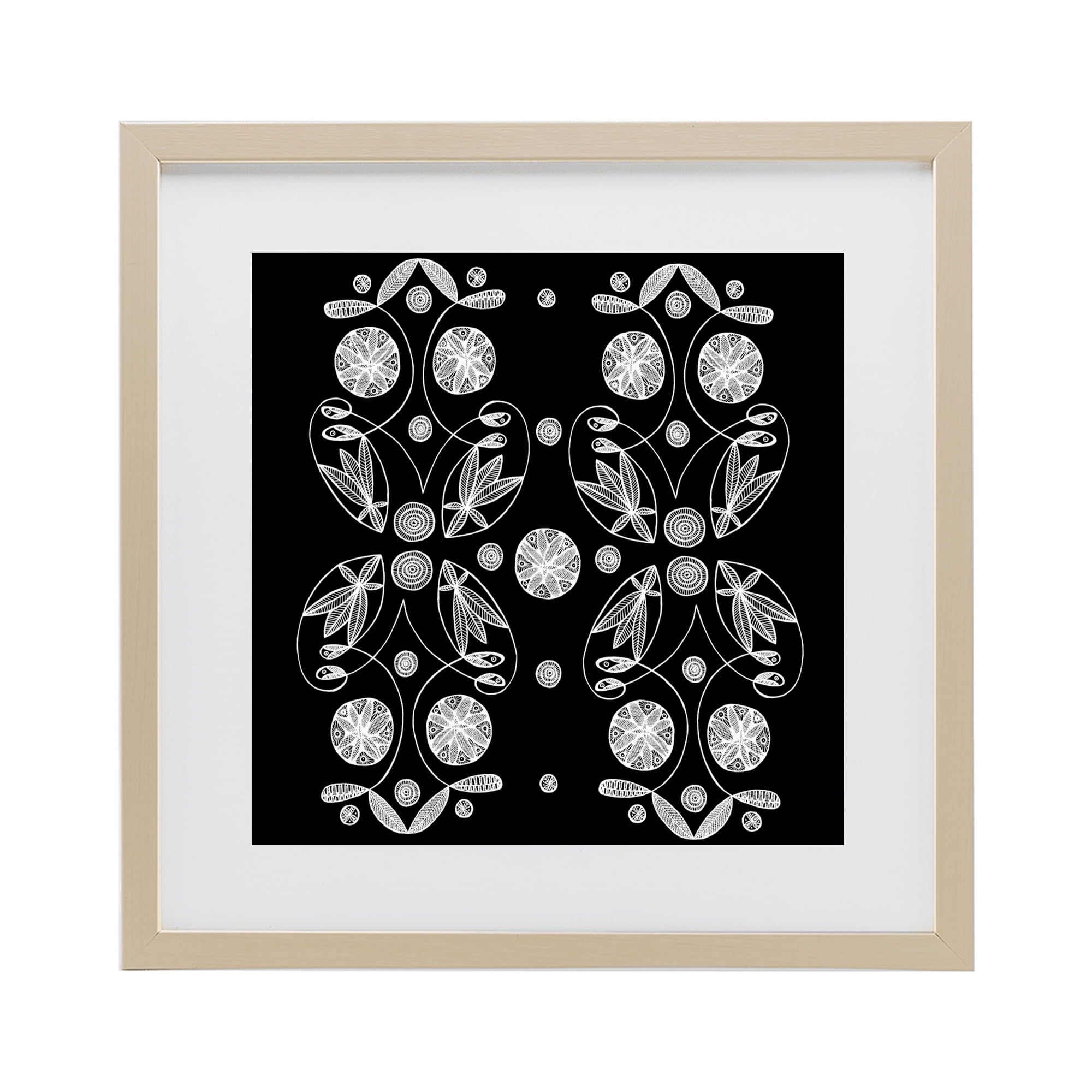 Stupell Industries Symmetrical Flower-Like Patterns Birch Framed Print Under Glass, design by El Perkin