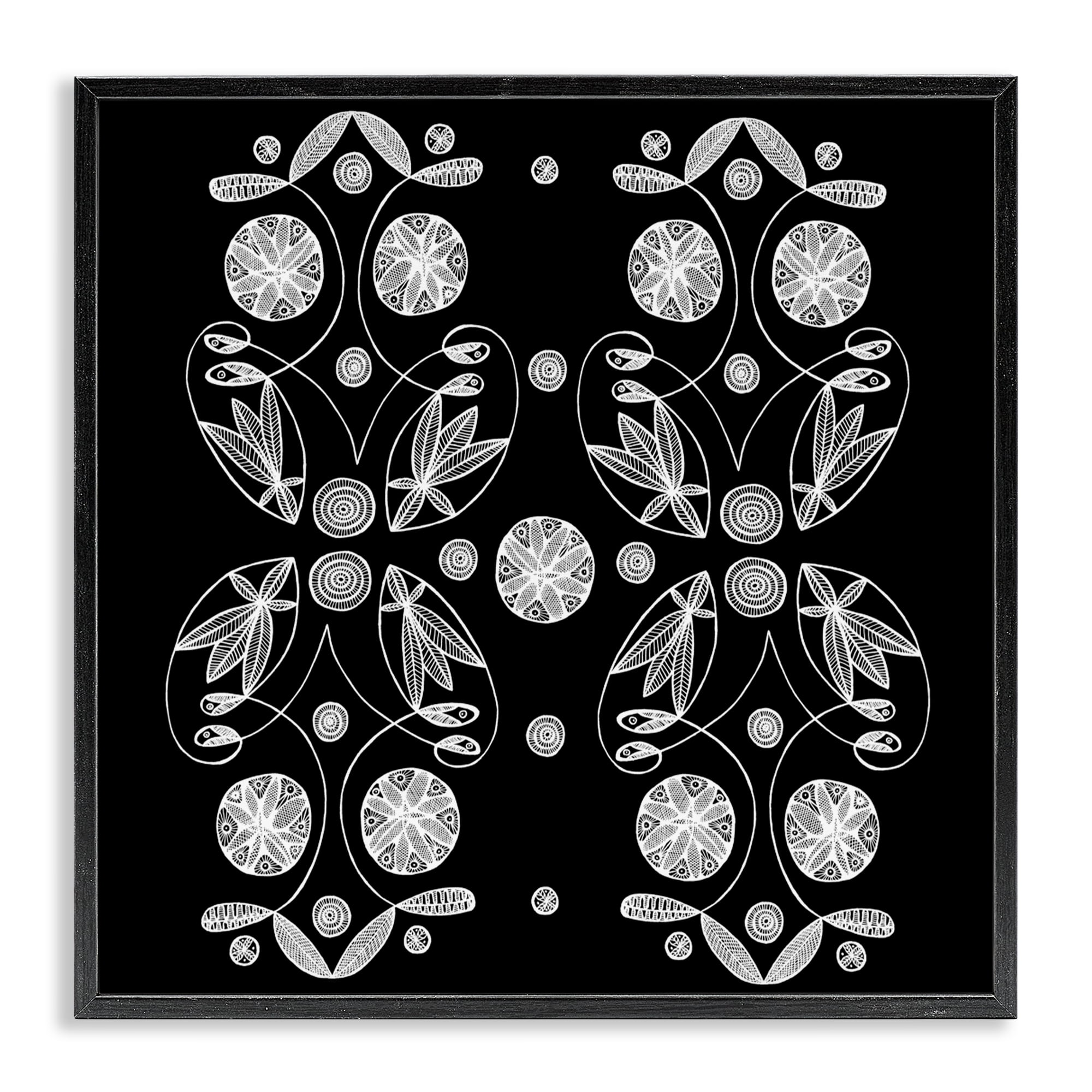 Stupell Industries Symmetrical Flower-Like Patterns Black Framed Giclee Art, design by El Perkin