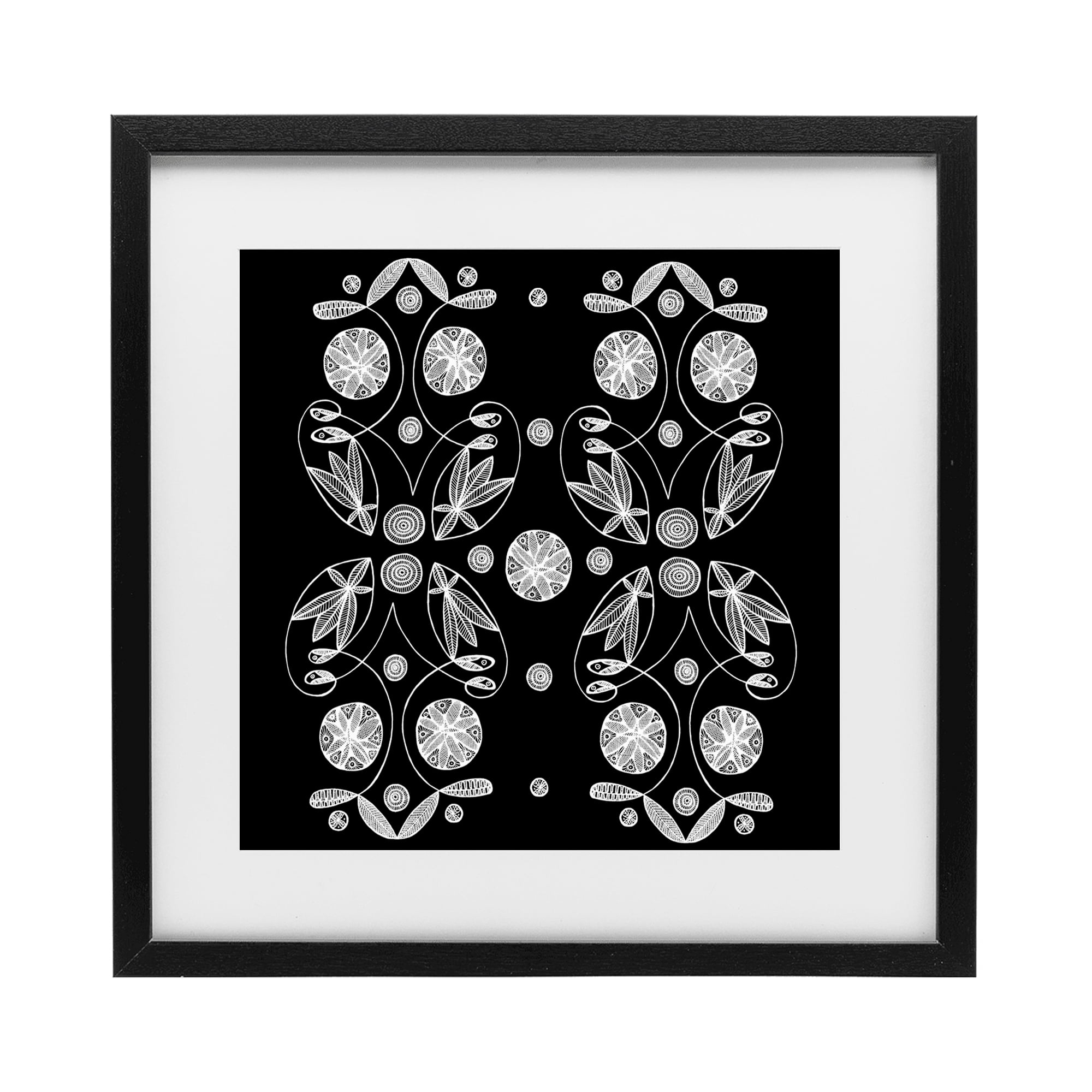 Stupell Industries Symmetrical Flower-Like Patterns Black Framed Print Under Glass, design by El Perkin