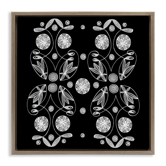 Stupell Industries Symmetrical Flower-Like Patterns Brown Framed Floater Canvas Wall Art, design by El Perkin