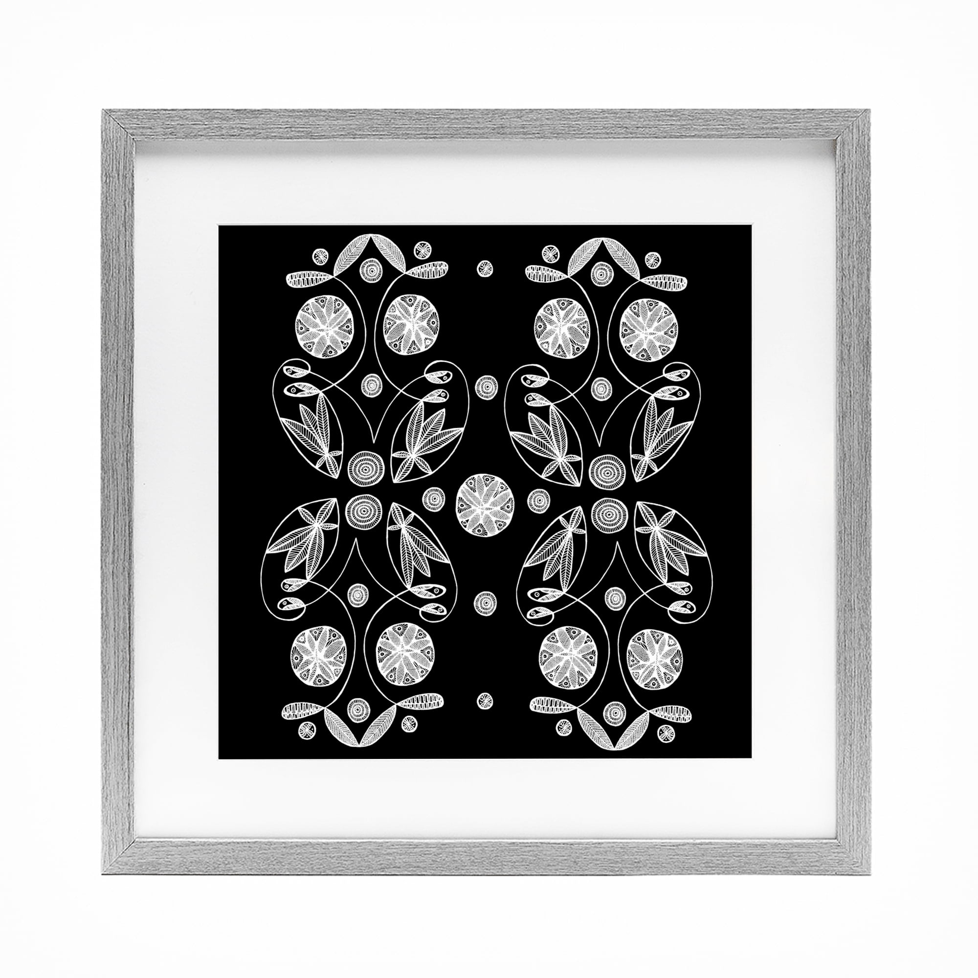 Stupell Industries Symmetrical Flower-Like Patterns Gray Framed Print Under Glass, design by El Perkin