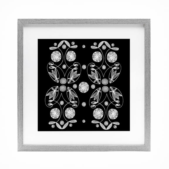 Stupell Industries Symmetrical Flower-Like Patterns Gray Framed Print Under Glass, design by El Perkin