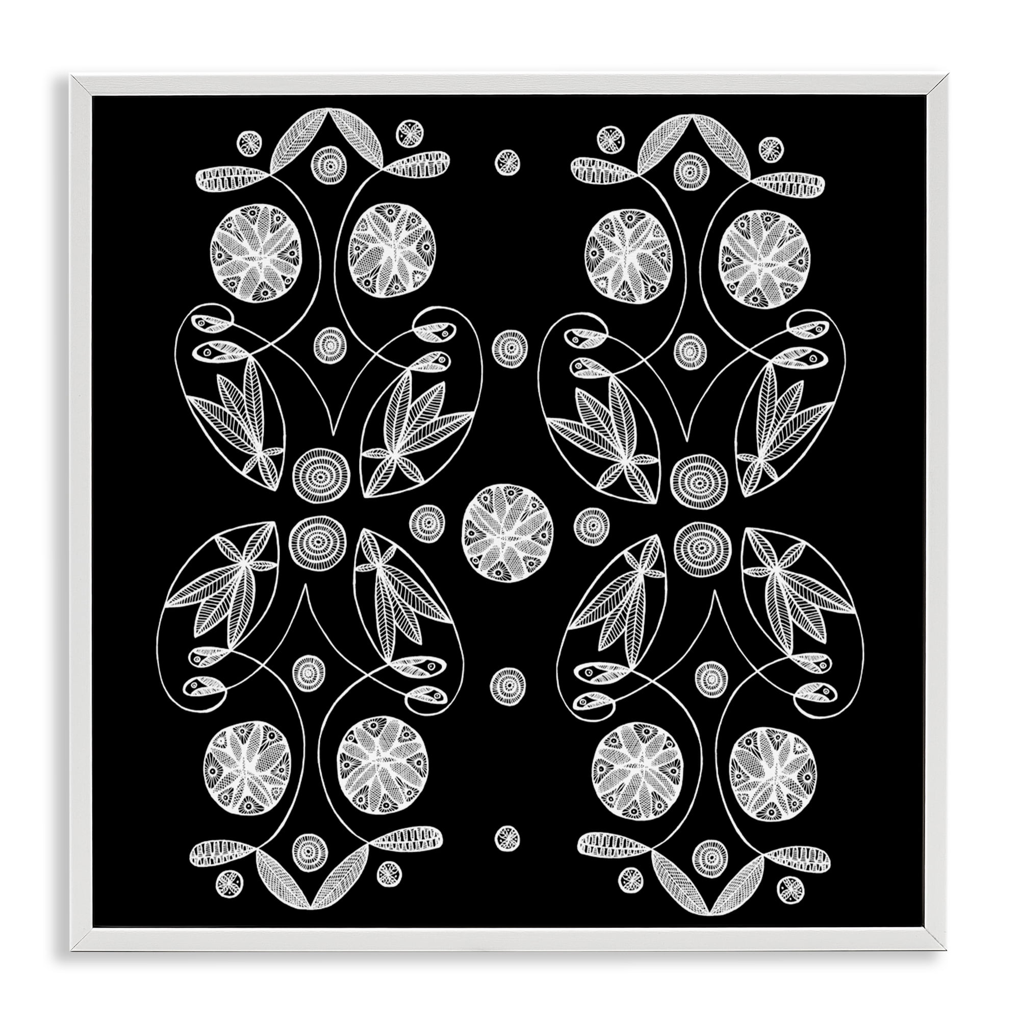 Stupell Industries Symmetrical Flower-Like Patterns White Framed Giclee Art, design by El Perkin