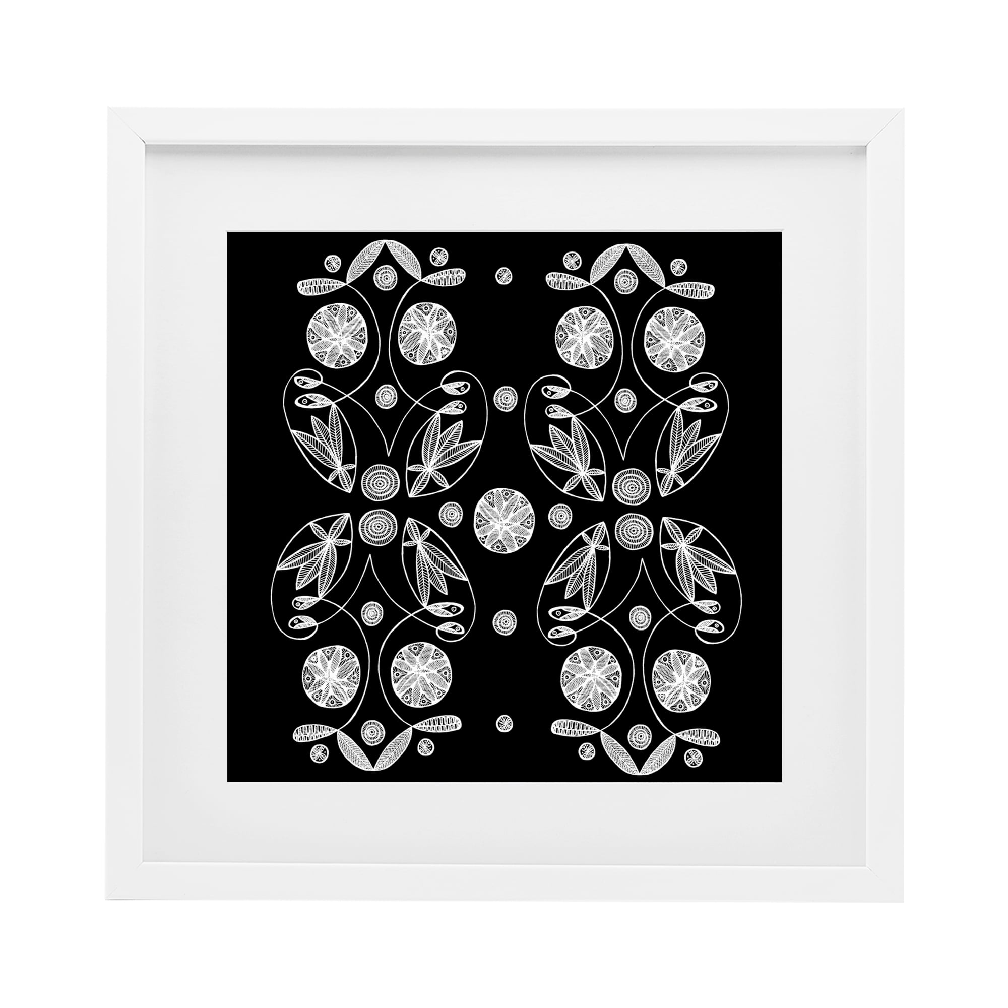 Stupell Industries Symmetrical Flower-Like Patterns White Framed Print Under Glass, design by El Perkin