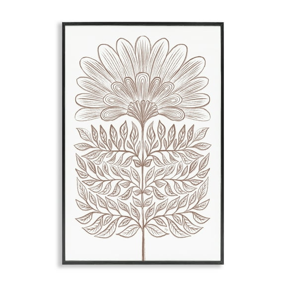Stupell Industries Symmetrical Flower Sketch Floral Painting Black Framed Art Print Wall Art, 12 x 18